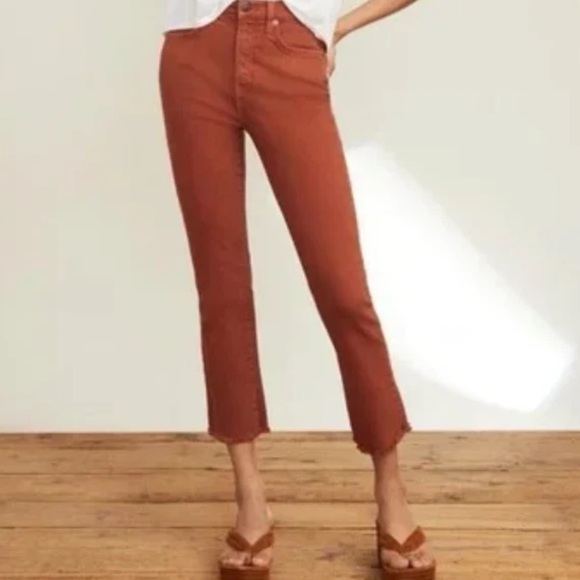 Veronica Beard Carly Kick Flare Jeans Womens 28 Brown Ankle Cropped Raw Hem New